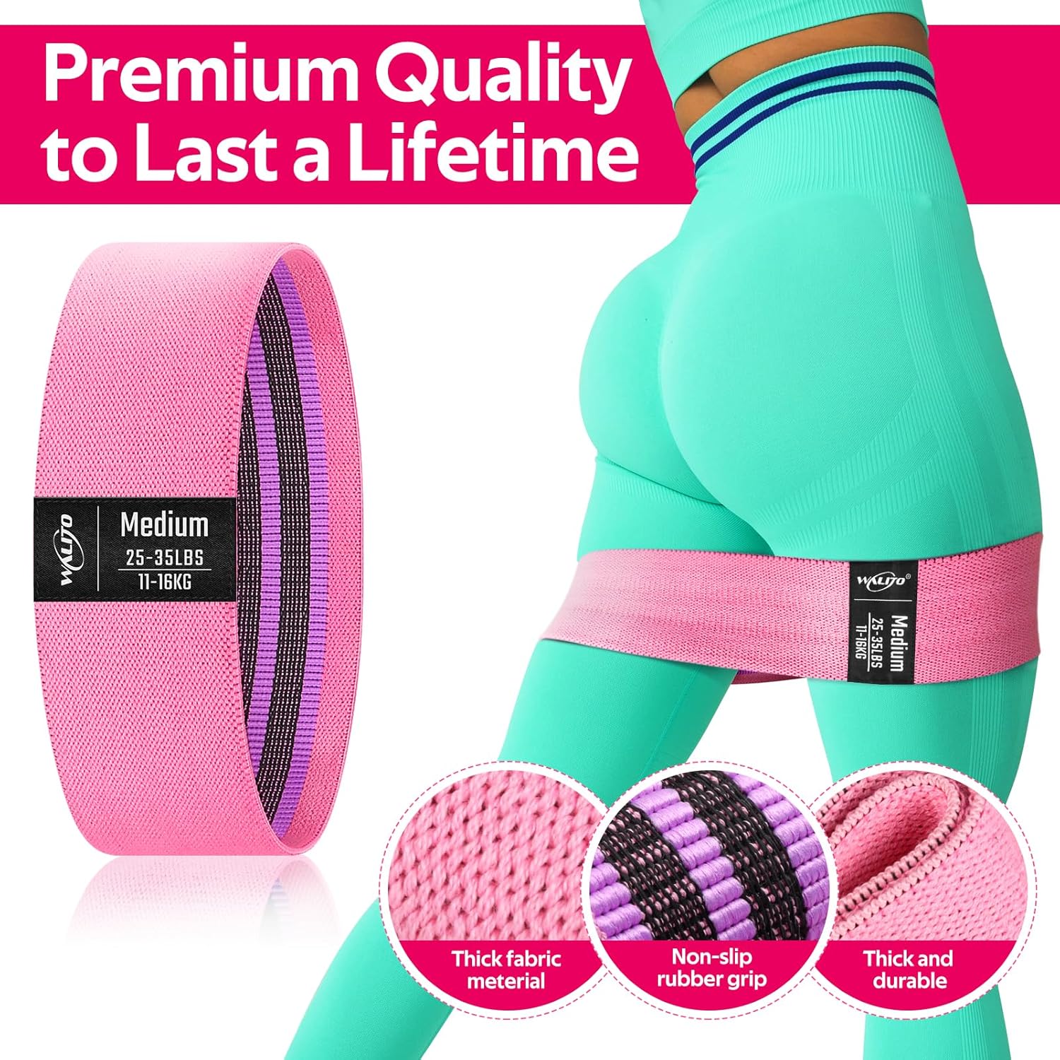 WALITO Resistance Bands for Working Out, Fabric Exercise Bands for Legs and Butt, Workout Bands for Women and Men, Booty Band for Yoga Starter Set, Pilates, Rehab, Fitness and Home Workout - Image 2