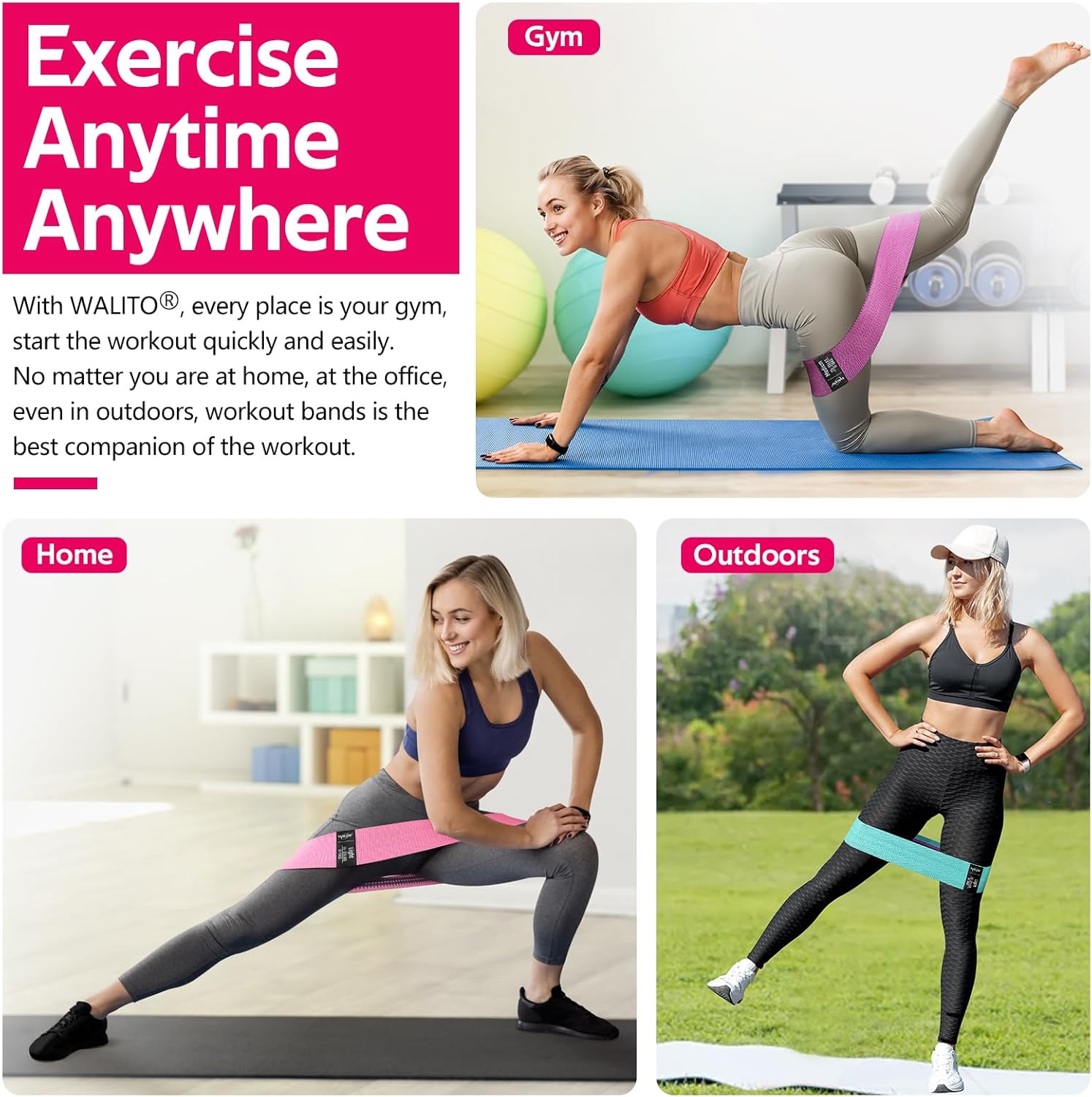 WALITO Resistance Bands for Working Out, Fabric Exercise Bands for Legs and Butt, Workout Bands for Women and Men, Booty Band for Yoga Starter Set, Pilates, Rehab, Fitness and Home Workout - Image 4